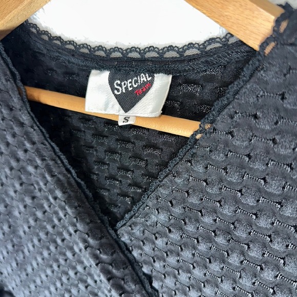 Vintage Black Sheer Overlay S Babydoll Dress V-neck Long Formal Prom Y2K 90s 80s - Picture 3 of 12